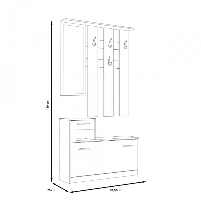 Cuier Hol Aramis 97x180x25 cm Nuanta Alb/Negru [5]