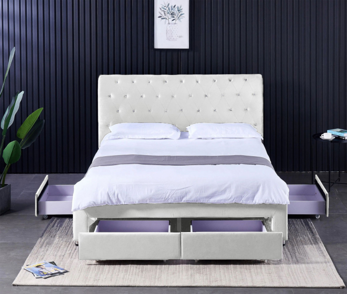 Pat 160x200 cm Sunday Crem cu 4 sertare Tapitat Catifea Somiera Inclusa [4]