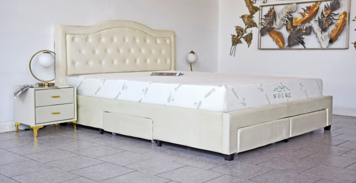 Pat Terasino cu 4 sertare 160x200 cm Tapitat Catifea Gri [1]