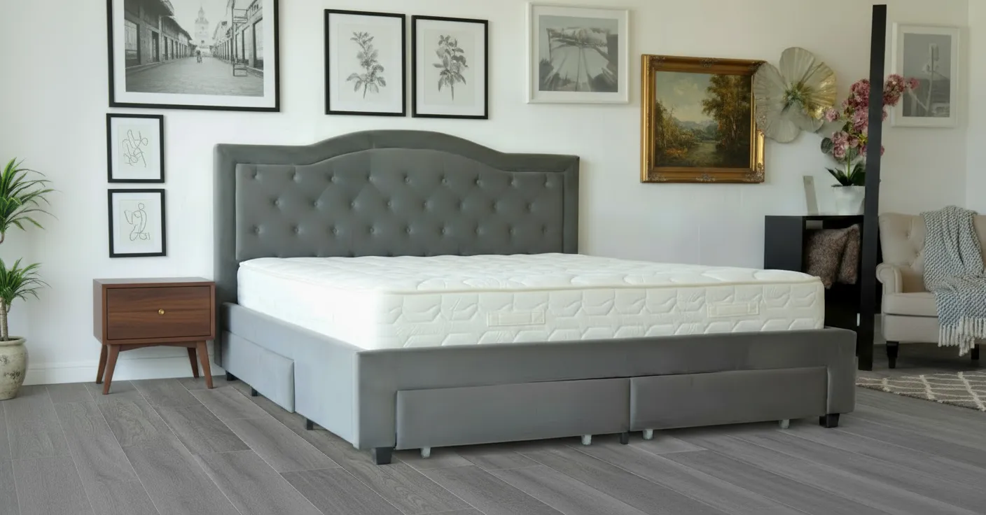 Pat Terasino cu 4 sertare 160x200 cm Tapitat Catifea Gri [2]