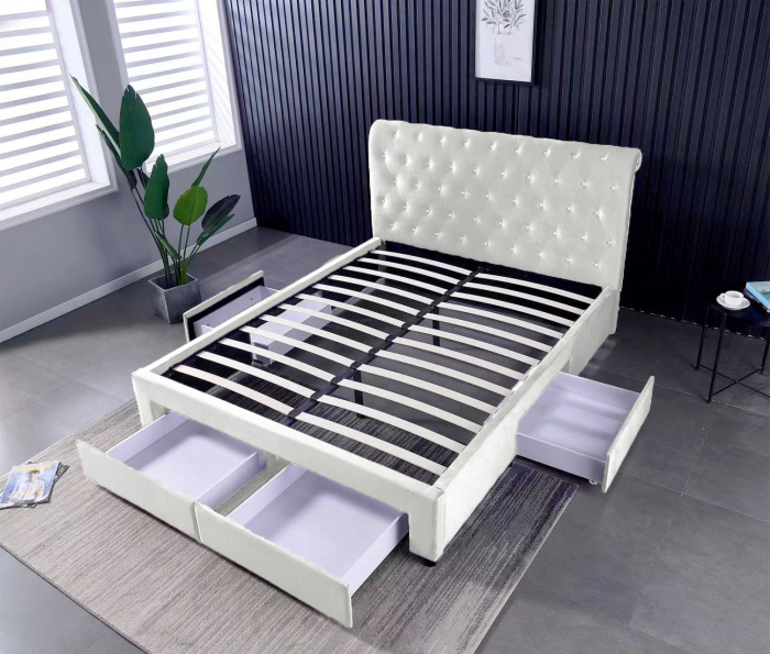 Pat 180x200 cm Sunday Crem cu 4 sertare Tapitat Catifea Somiera Inclusa [3]