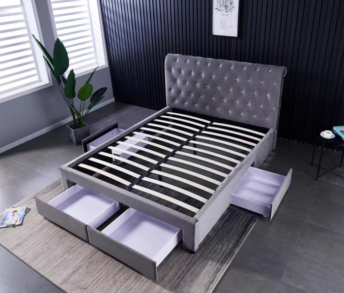 Pat 180x200 cm Sunday Crem cu 4 sertare Tapitat Catifea Somiera Inclusa [2]