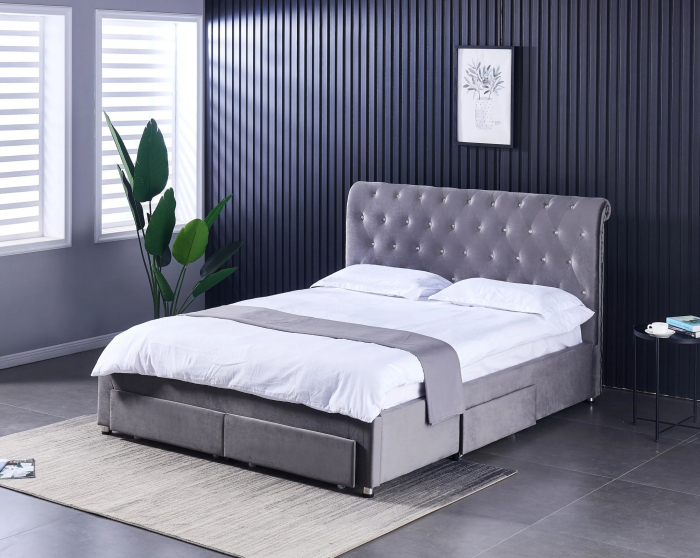 Pat 180x200 cm Sunday Crem cu 4 sertare Tapitat Catifea Somiera Inclusa [1]