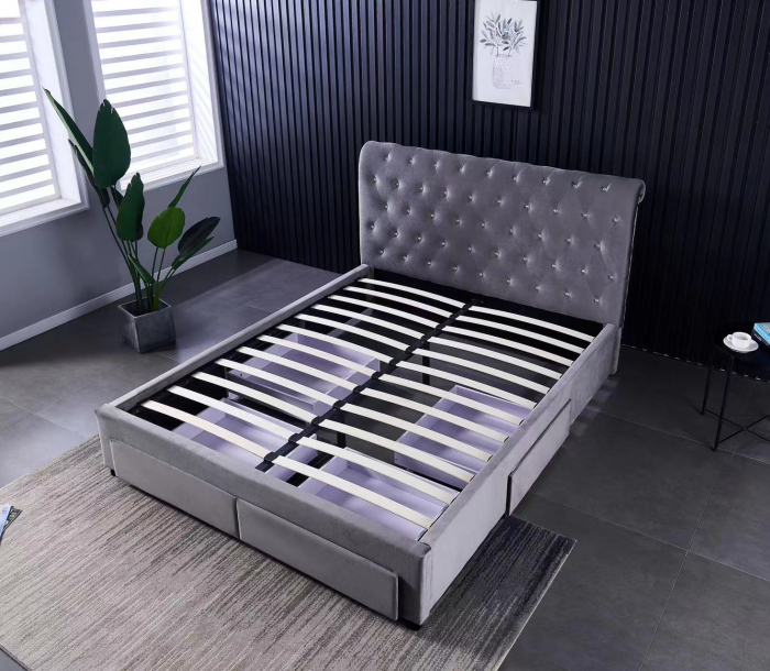 Pat 180x200 cm Sunday Crem cu 4 sertare Tapitat Catifea Somiera Inclusa [6]