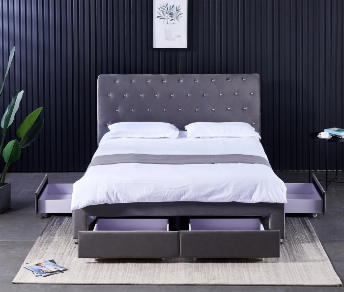 Pat 180x200 cm Sunday Crem cu 4 sertare Tapitat Catifea Somiera Inclusa [4]
