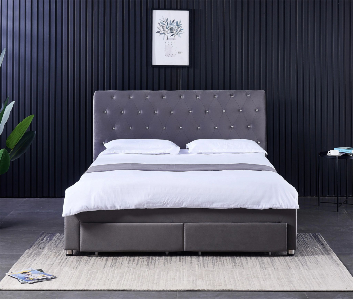 Pat 180x200 cm Sunday Crem cu 4 sertare Tapitat Catifea Somiera Inclusa [3]