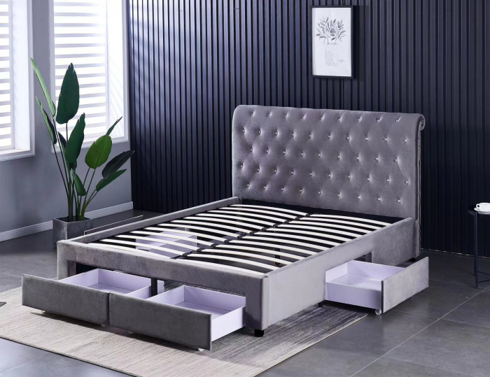 Pat 180x200 cm Sunday Crem cu 4 sertare Tapitat Catifea Somiera Inclusa [5]