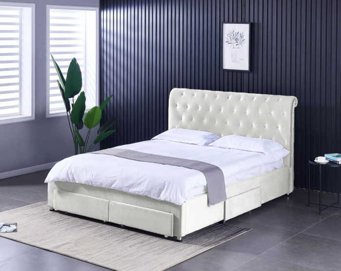 Pat 180x200 cm Sunday Gri cu 4 sertare Tapitat Catifea Somiera Inclusa [1]
