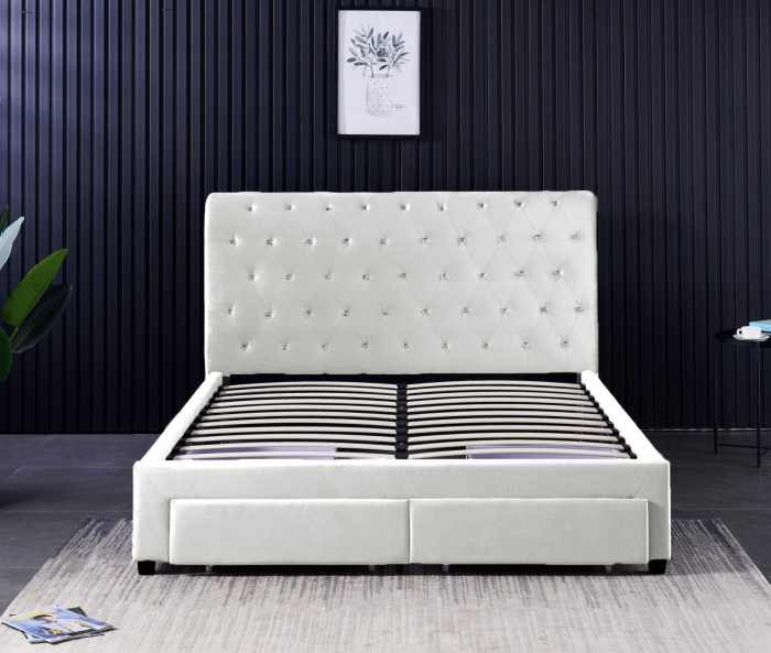 Pat 180x200 cm Sunday Gri cu 4 sertare Tapitat Catifea Somiera Inclusa [2]