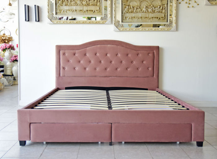 Pat Terasino cu 4 sertare 180x200 cm Tapitat Catifea Gri [5]