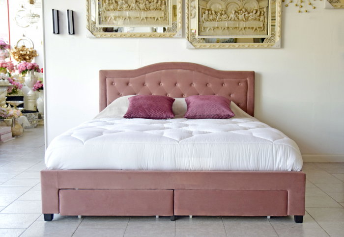 Pat Terasino cu 4 sertare 180x200 cm Tapitat Catifea Gri [3]