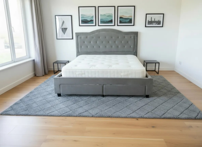 Pat Terasino cu 4 sertare 180x200 cm Tapitat Catifea Gri [2]