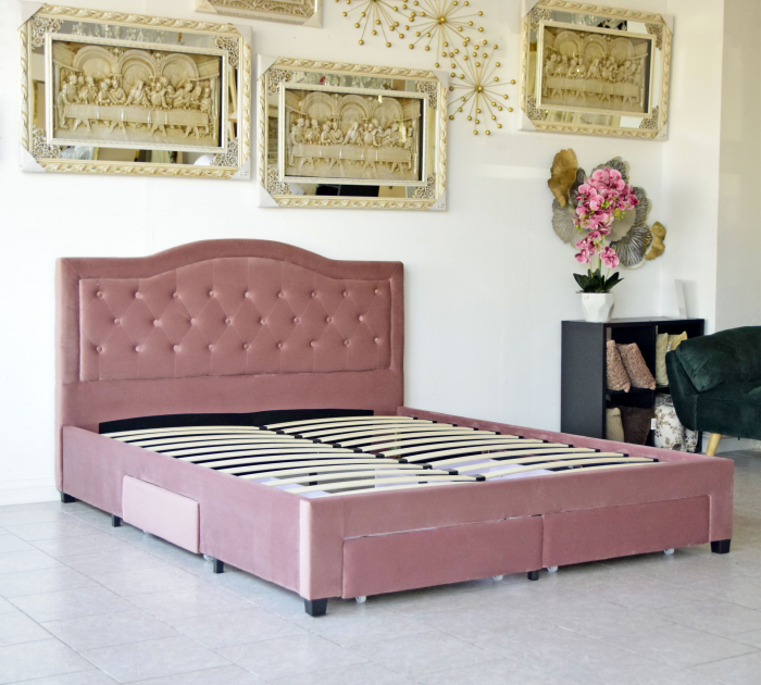 Pat Terasino cu 4 sertare 180x200 cm Tapitat Catifea Gri [6]