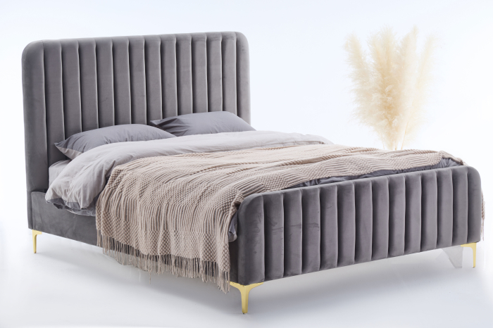 Pat+2 Noptiere Melinda 180x200 cm Tapitat Catifea Gri [2]