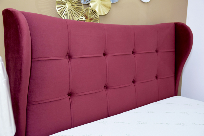 Pat Almera 160x200 cm Tapitat Catifea Burgundy Somiera Inclusa [6]