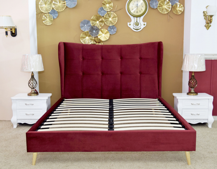 Pat Almera 160x200 cm Tapitat Catifea Burgundy Somiera Inclusa [5]