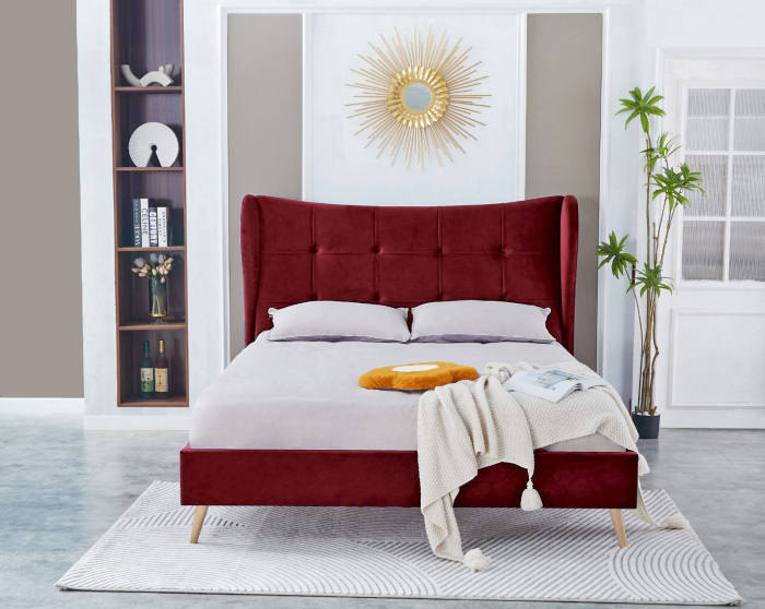 Pat Almera 160x200 cm Tapitat Catifea Burgundy Somiera Inclusa [2]