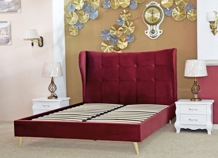 Pat Almera 160x200 cm Tapitat Catifea Burgundy Somiera Inclusa [7]