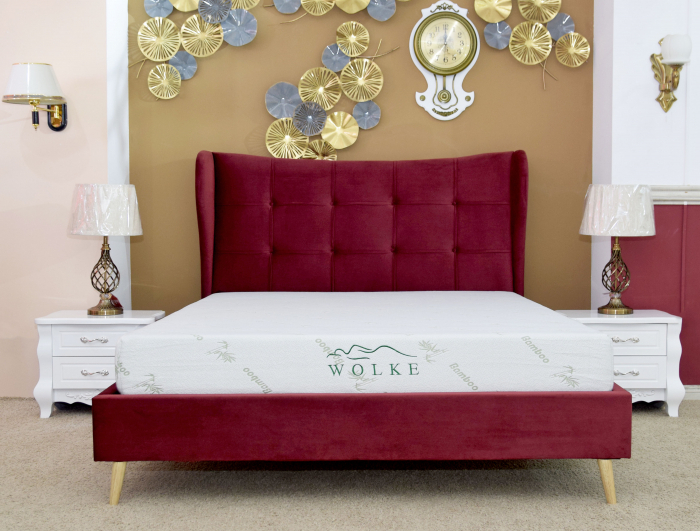 Pat Almera 160x200 cm Tapitat Catifea Burgundy Somiera Inclusa [3]