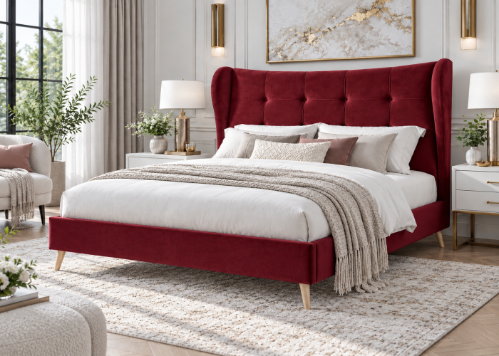 Pat Almera 160x200 cm Tapitat Catifea Burgundy Somiera Inclusa [2]