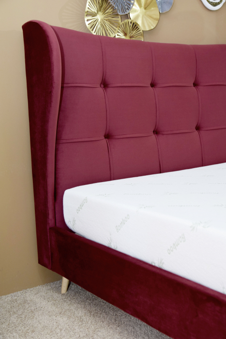 Pat Almera 160x200 cm Tapitat Catifea Burgundy Somiera Inclusa [8]