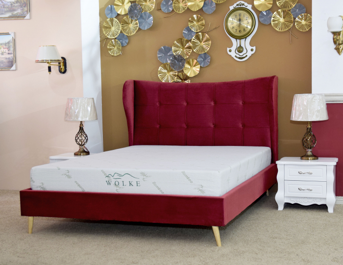 Pat Almera 160x200 cm Tapitat Catifea Burgundy Somiera Inclusa [9]