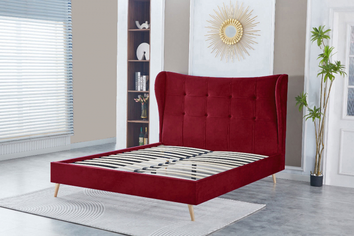 Pat Almera 160x200 cm Tapitat Catifea Burgundy Somiera Inclusa [3]
