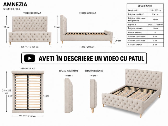 Pat Amnezia 160x200 cm Tapitat Stofa Bej [7]