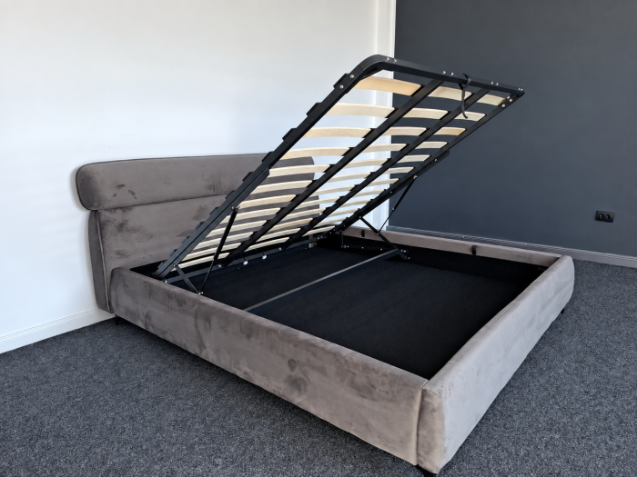 Pat Arena 180x200 cm Lada de Depozitare Tapitat Catifea Gri Somiera Inclusa (cod ML2603-04) [12]