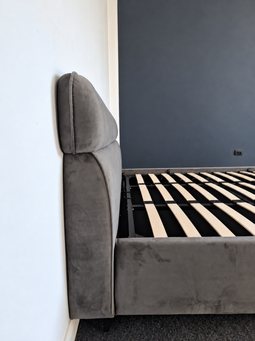 Pat Arena 180x200 cm Lada de Depozitare Tapitat Catifea Gri Somiera Inclusa (cod ML2603-04) [9]