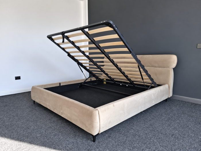 Pat Arena 180x200 cm Lada de Depozitare Tapitat Catifea Bej Somiera Inclusa (cod ML2603-01) [8]