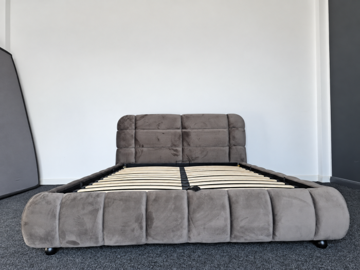 Pat Aria 160x200 cm Lada de Depozitare Tapitat Catifea Gri Somiera Inclusa (cod ML2617-04) [5]