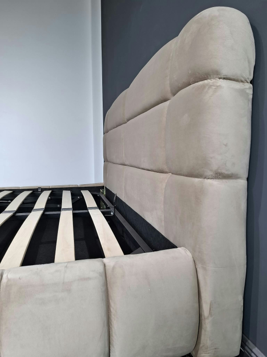Pat Aria 180x200 cm Lada de Depozitare Tapitat Catifea Bej Somiera Inclusa (cod ML2617-01) [9]