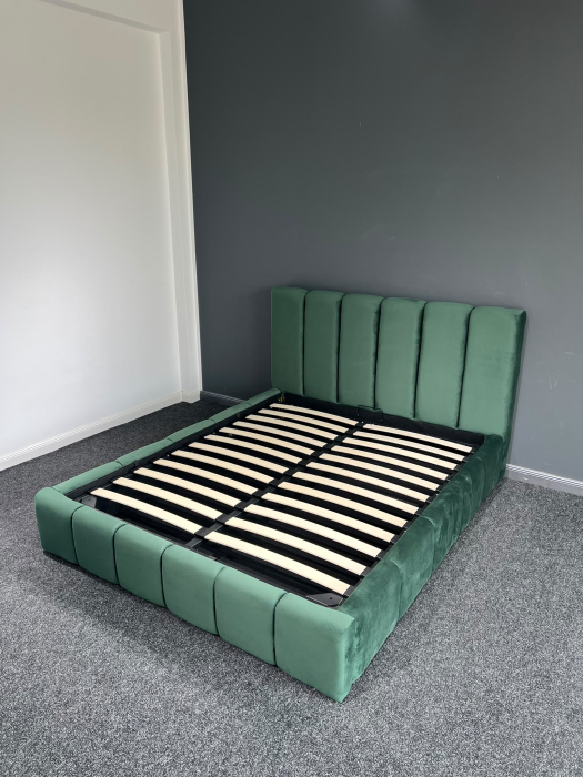 Pat Bavaria 180x200 cu Lada de Depozitare Tapitat Catifea VerdeSomiera Inclusa [5]