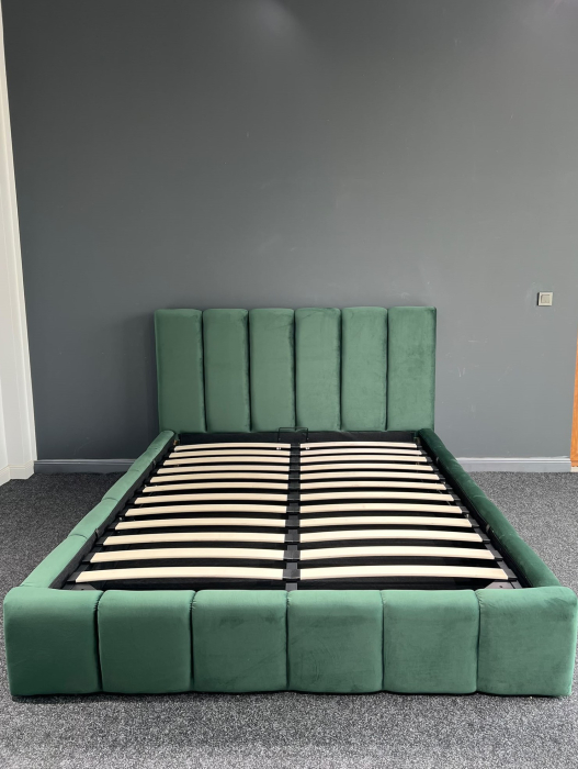 Pat Bavaria 160x200 cu Lada de Depozitare Tapitat Catifea VerdeSomiera Inclusa [6]