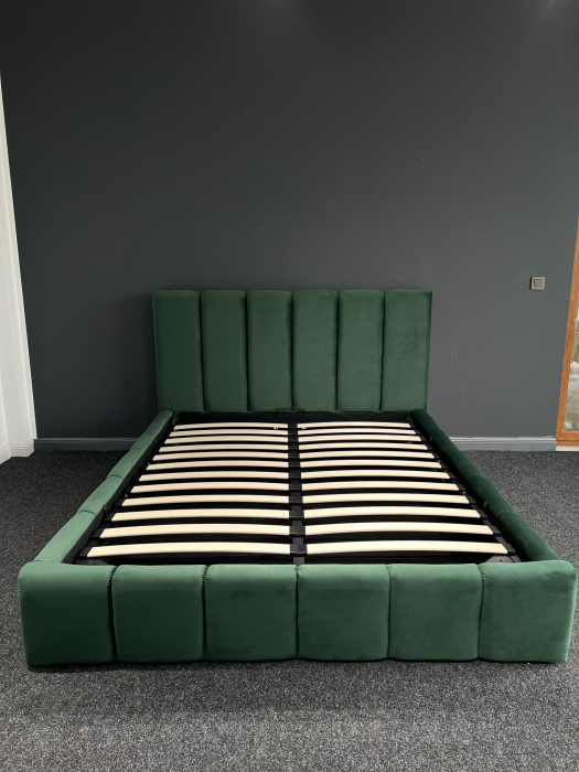 Pat Bavaria 180x200 cu Lada de Depozitare Tapitat Catifea VerdeSomiera Inclusa [3]