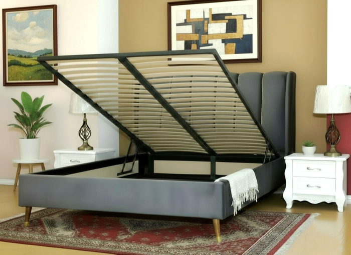 Pat Belmonde 160x200 Lada de Depozitare Tapitat Catifea Gri (cod:2304) [2]