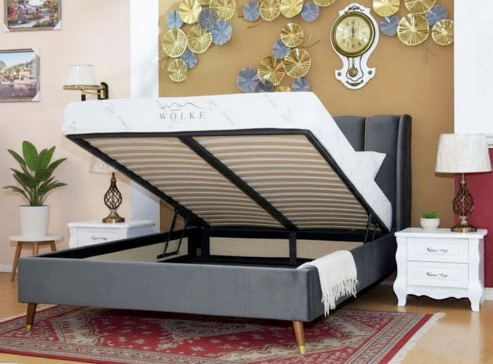 Pat Belmonde 160x200 Lada de Depozitare Tapitat Catifea Gri (cod:2304) [3]