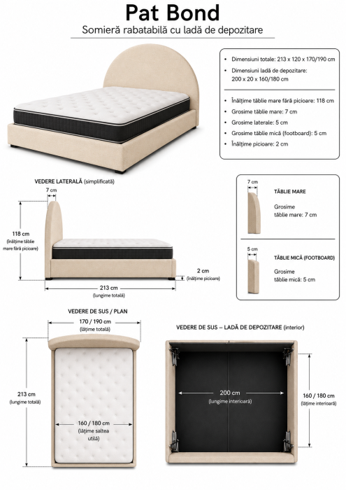 Pat Bond Lada Depozitare180x200 cm Tapitat Velvet Stripe Bej Somiera Inclusa MB33 [6]
