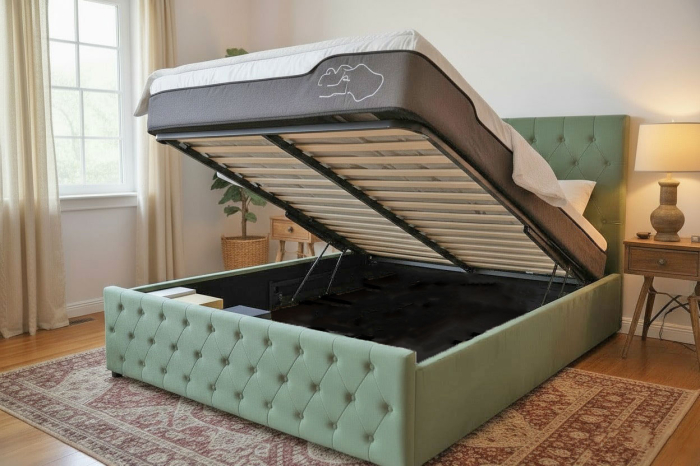 Pat Bravo 180x200 cm Lada Depozitare Tapitat Catifea Verde Somiera Inclusa [2]