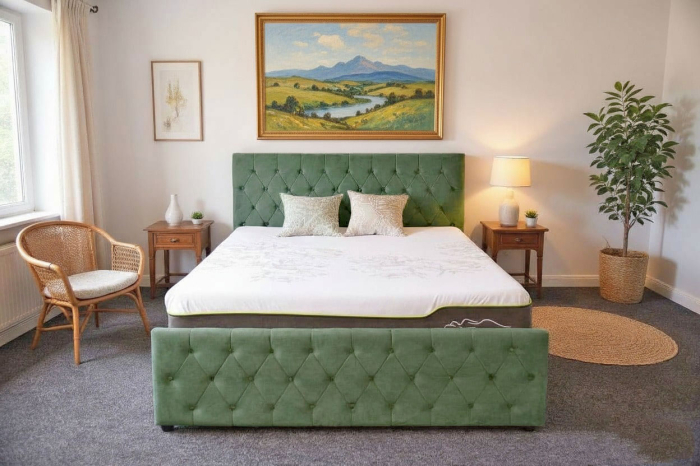 Pat Bravo 180x200 cm Lada Depozitare Tapitat Catifea Verde Somiera Inclusa [3]