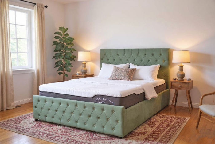 Pat Bravo 180x200 cm Lada Depozitare Tapitat Catifea Verde Somiera Inclusa [1]