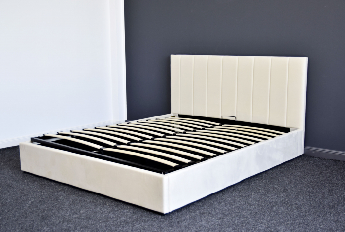 Pat Celine 160x200 cm Lada Depozitare Tapitat Catifea Nuanta Ivory Somiera Inclusa MB32 [3]