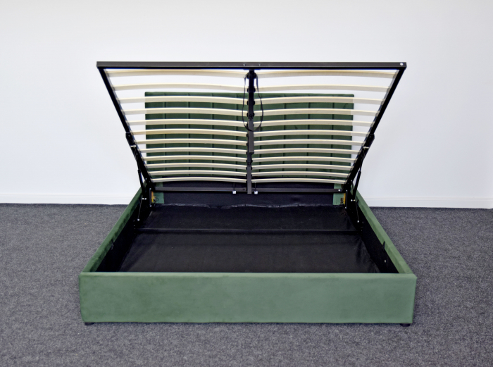 Pat Celine 160x200 cm Lada Depozitare Tapitat Catifea Nuanta Verde Somiera Inclusa MB32 [2]