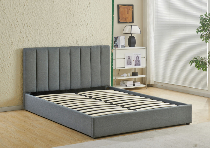 Pat Celine 180x200 cm Lada Depozitare Tapitat Catifea Nuanta Gri Somiera Inclusa MB32 [2]