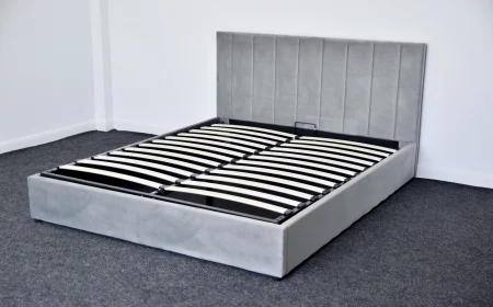 Pat Celine 180x200 cm Lada Depozitare Tapitat Catifea Nuanta Ivory Somiera Inclusa MB32 [4]