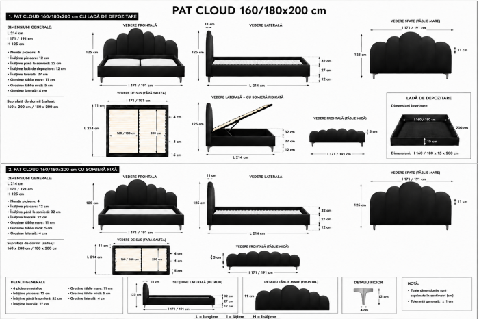 Pat Cloud 160x200 cm Tapitat Catifea Bej Somiera Inclusa [4]