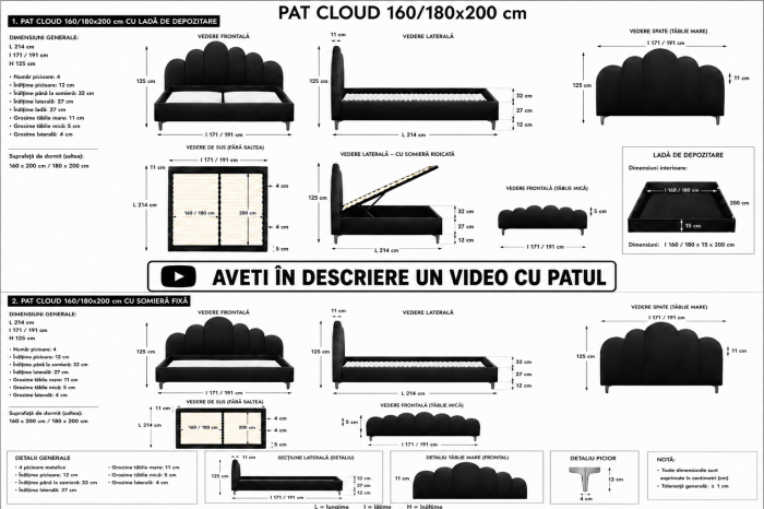 Pat Cloud 160x200 cm Tapitat Catifea Bej Somiera Inclusa [4]