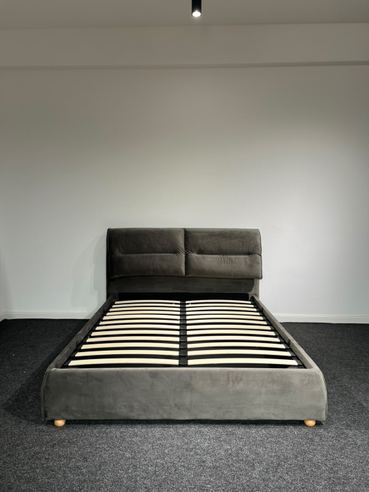 Pat Convers 160x200 cm Cu Lada De Depozitare Tapitat Catifea Gri Inchis Somiera Inclusa [6]