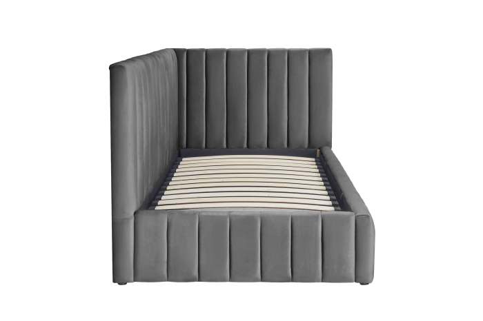 Pat Coral 120x200 cm Lada Depozitare Tapitat Catifea Bej Somiera Inclusa ( ML 2526 ) [5]